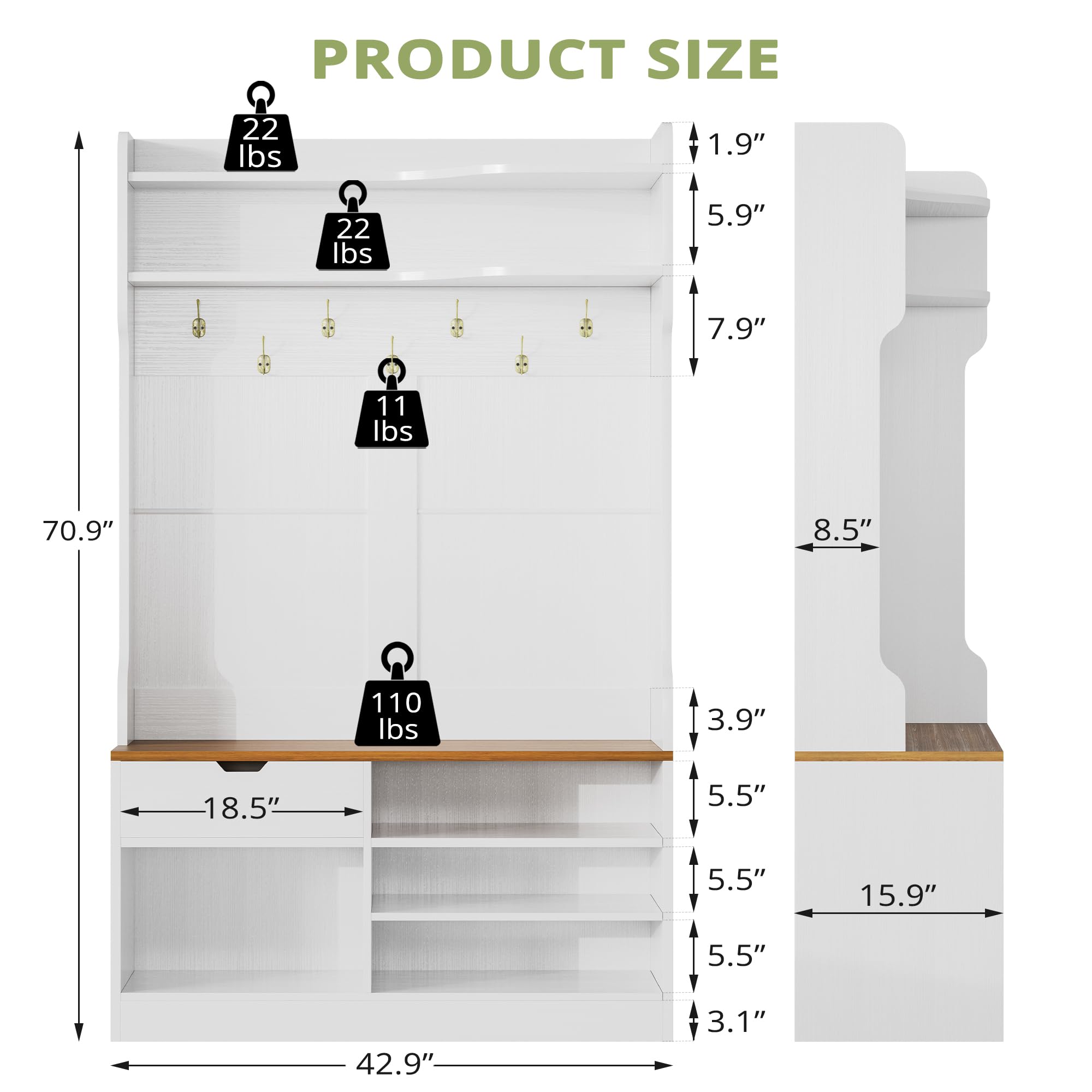 Modern Hall Tree with Bench and Shoe Storage