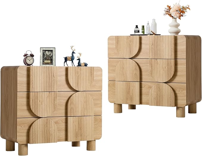 3 Drawer Mid Century Modern Fluted Dresser