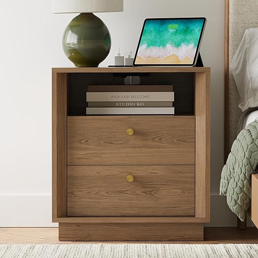 Mid Century Modern Nightstand with Charging Station