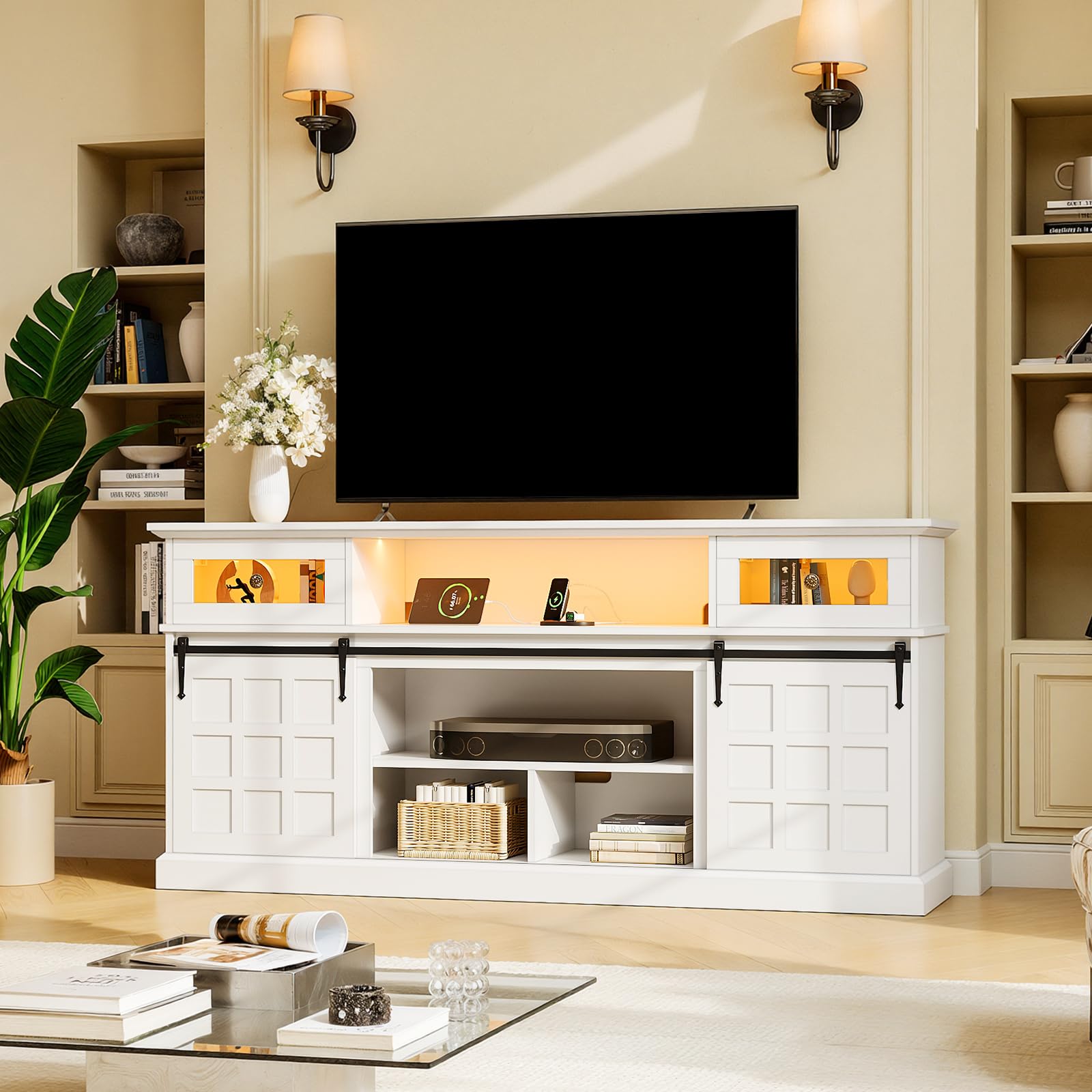 70" LED TV Stand with Outlets and Storage