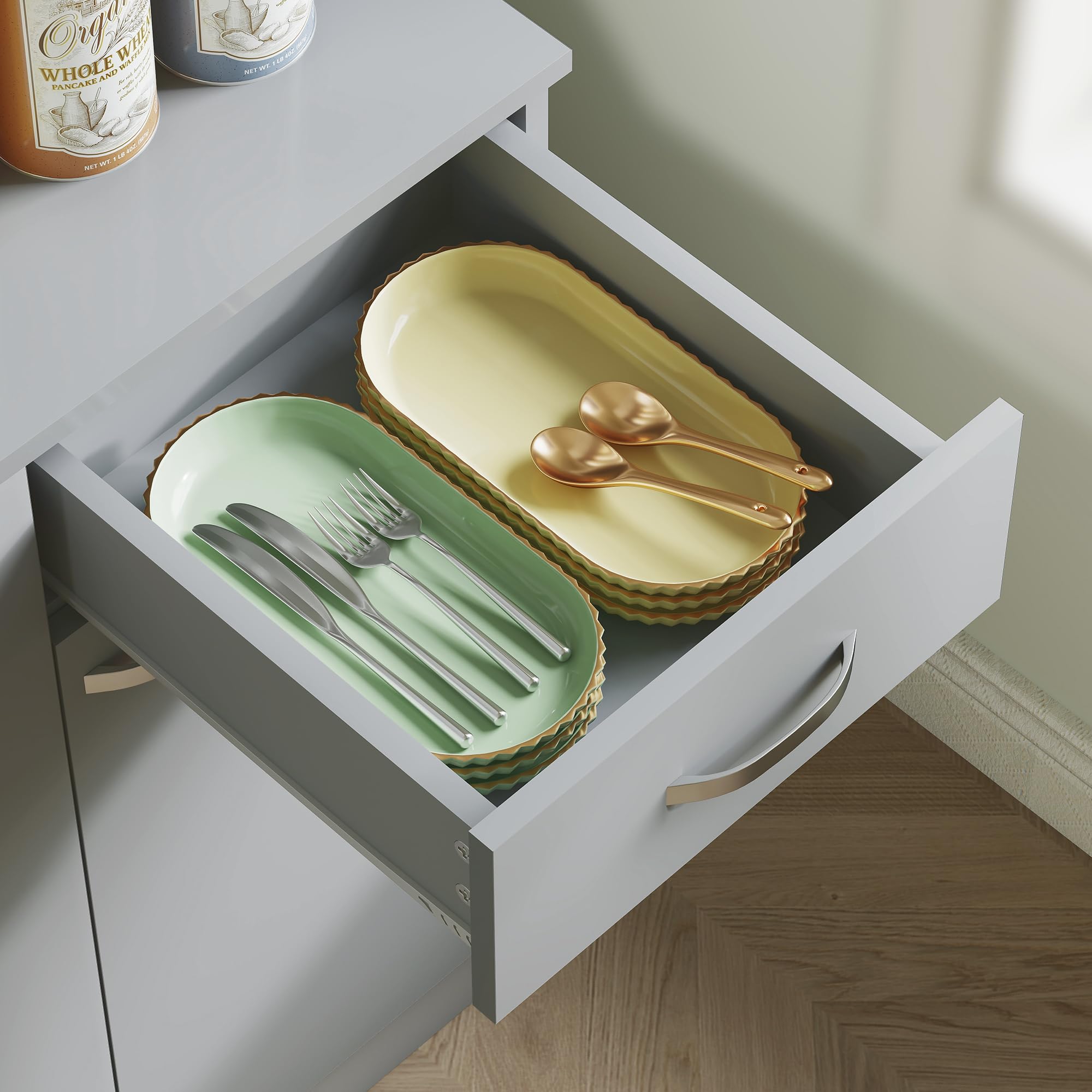 Kitchen Pantry Cabinet with Microwave Stand