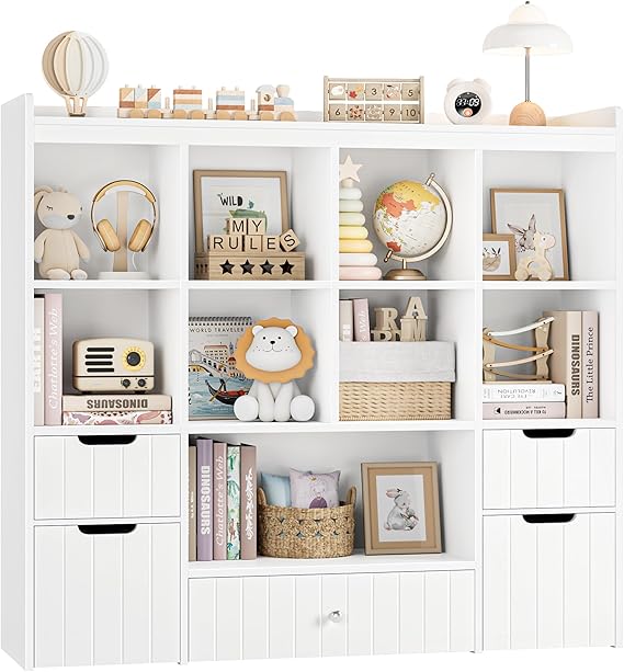 Kids Toy Storage Organizer with Removable Bins and Bookshelf