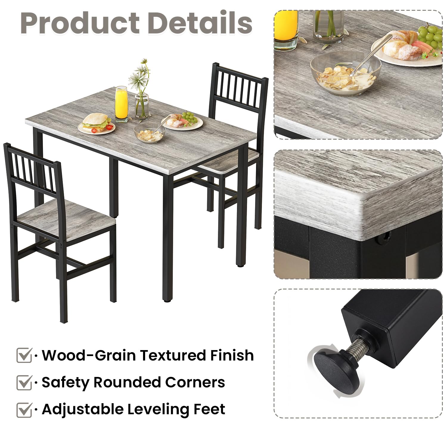 3-Piece Dining Table Set with Chairs