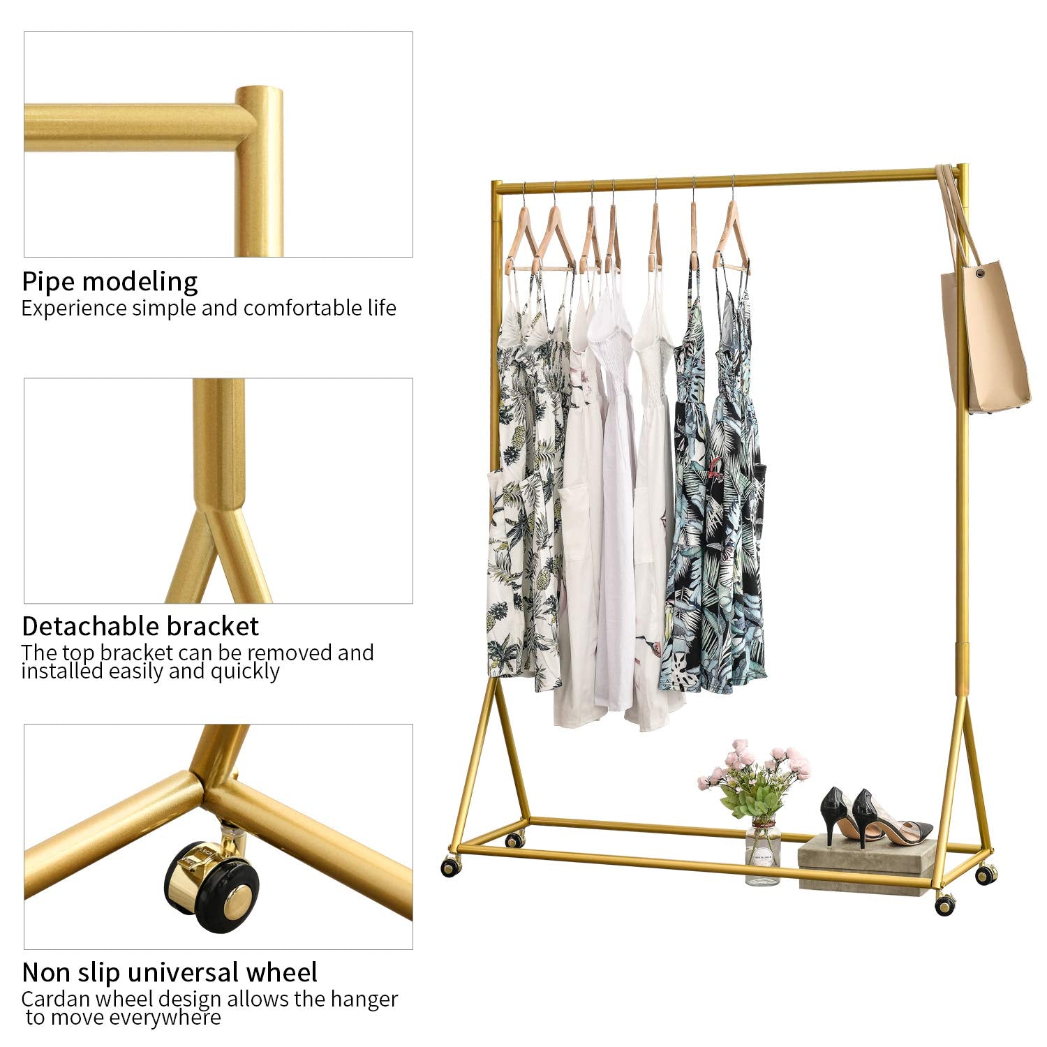 Gold Pipe Clothing Rack Freestanding 47" L