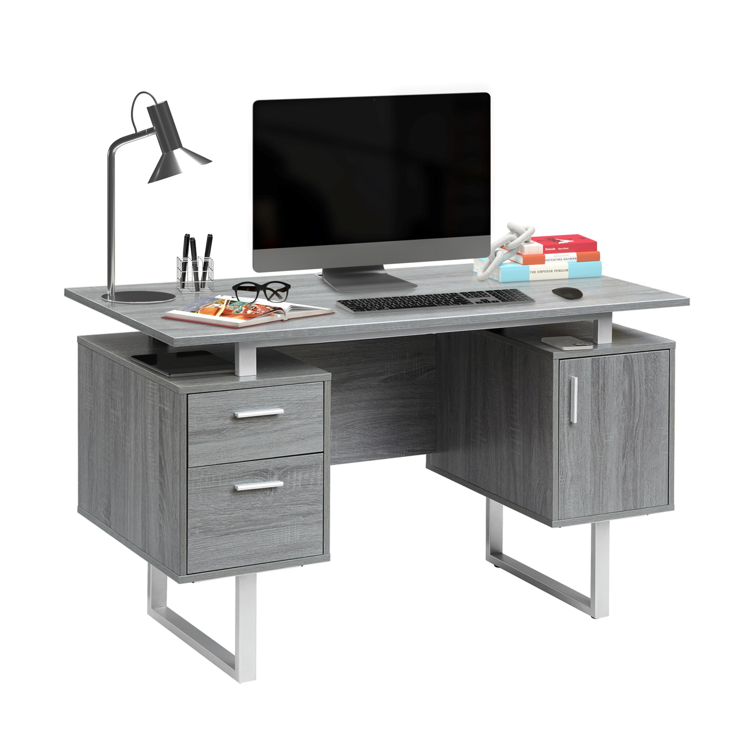 Techni Mobili Modern Office Desk with Storage, Gray