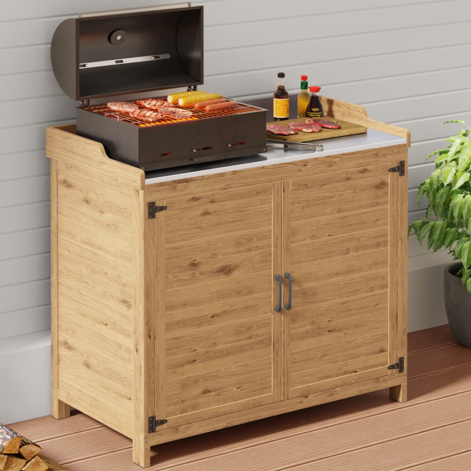 Outdoor Potting Bench with Metal Tabletop