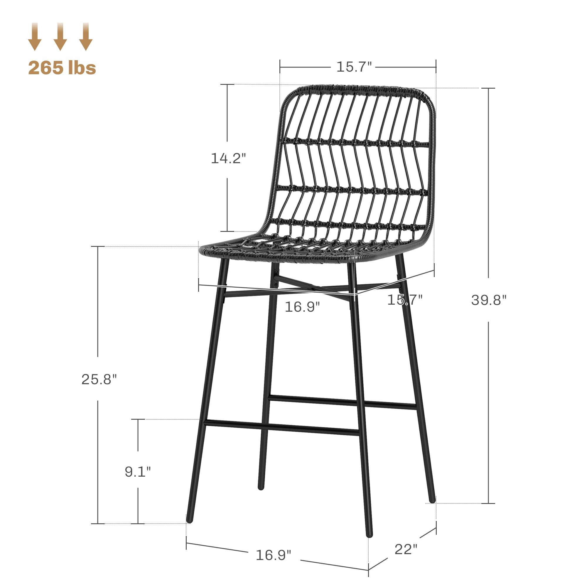Rattan Counter Height Bar Stools Set of 2