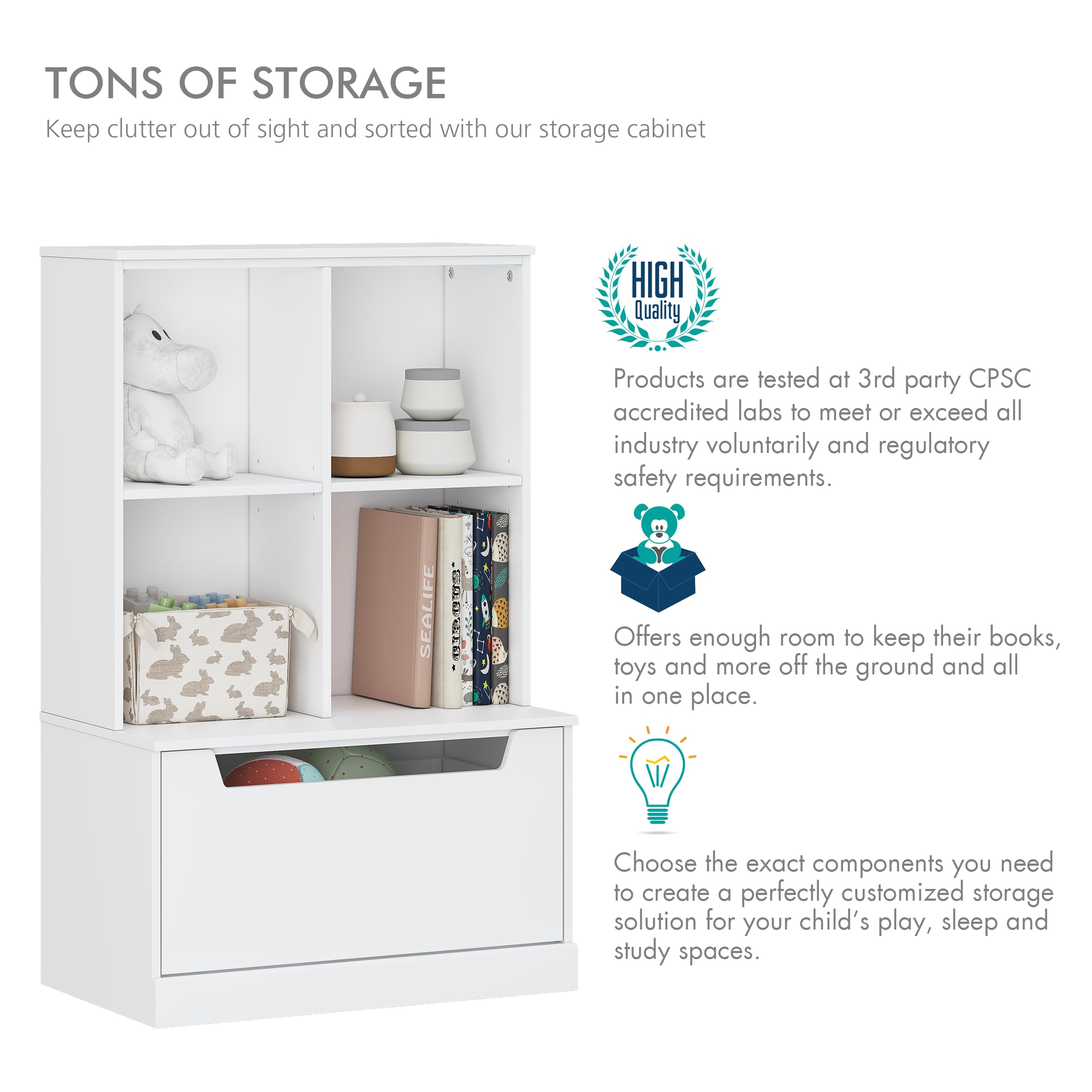 Kids Bookshelf and Toy Storage Organizer with Cubbies and Drawer