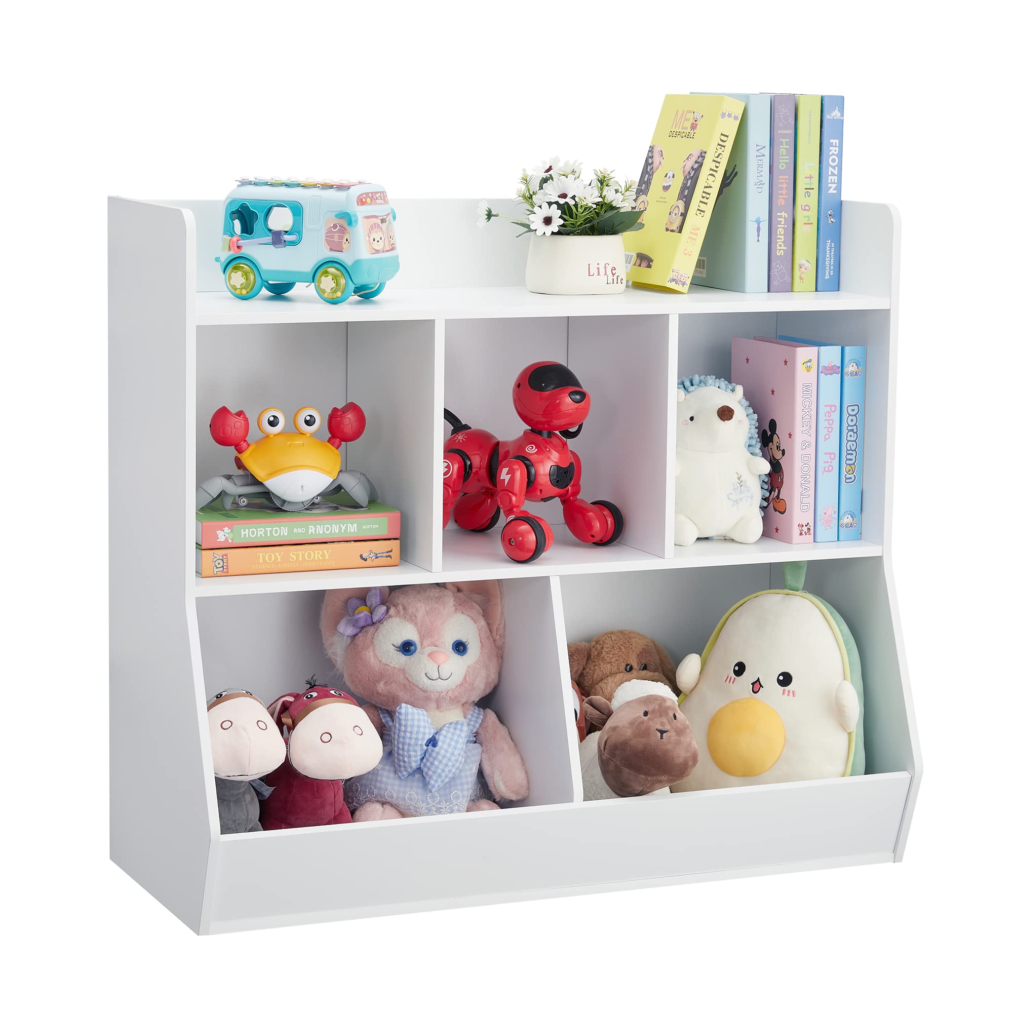 5-Cubby Toy Storage Organizer with Bookshelf