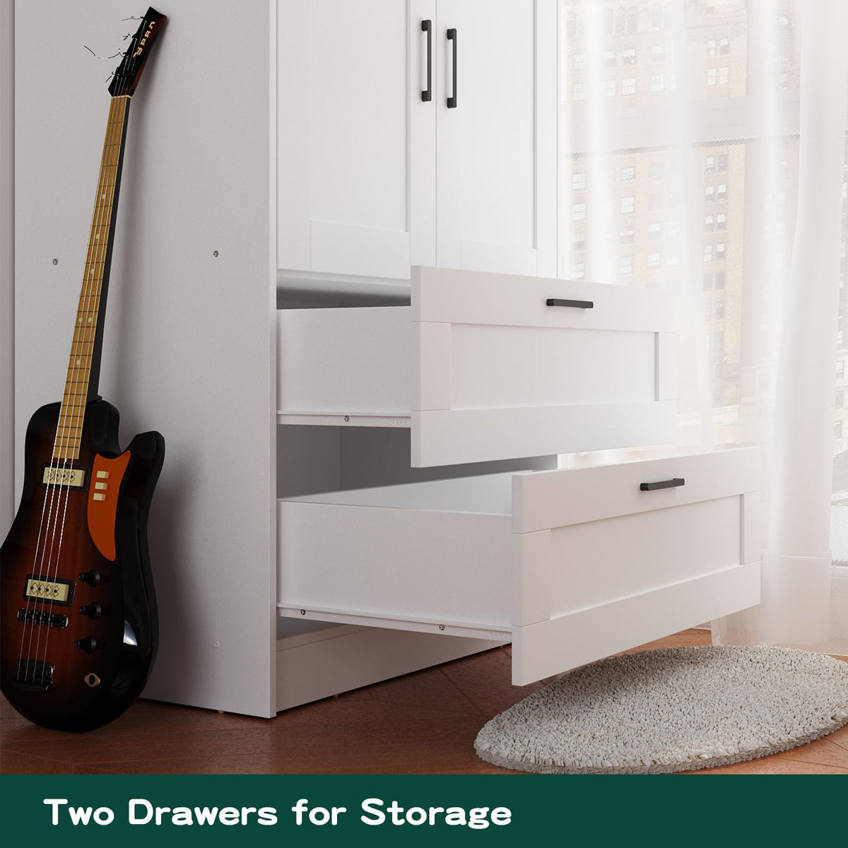 White Wardrobe Closet with 2 Doors and 2 Drawers