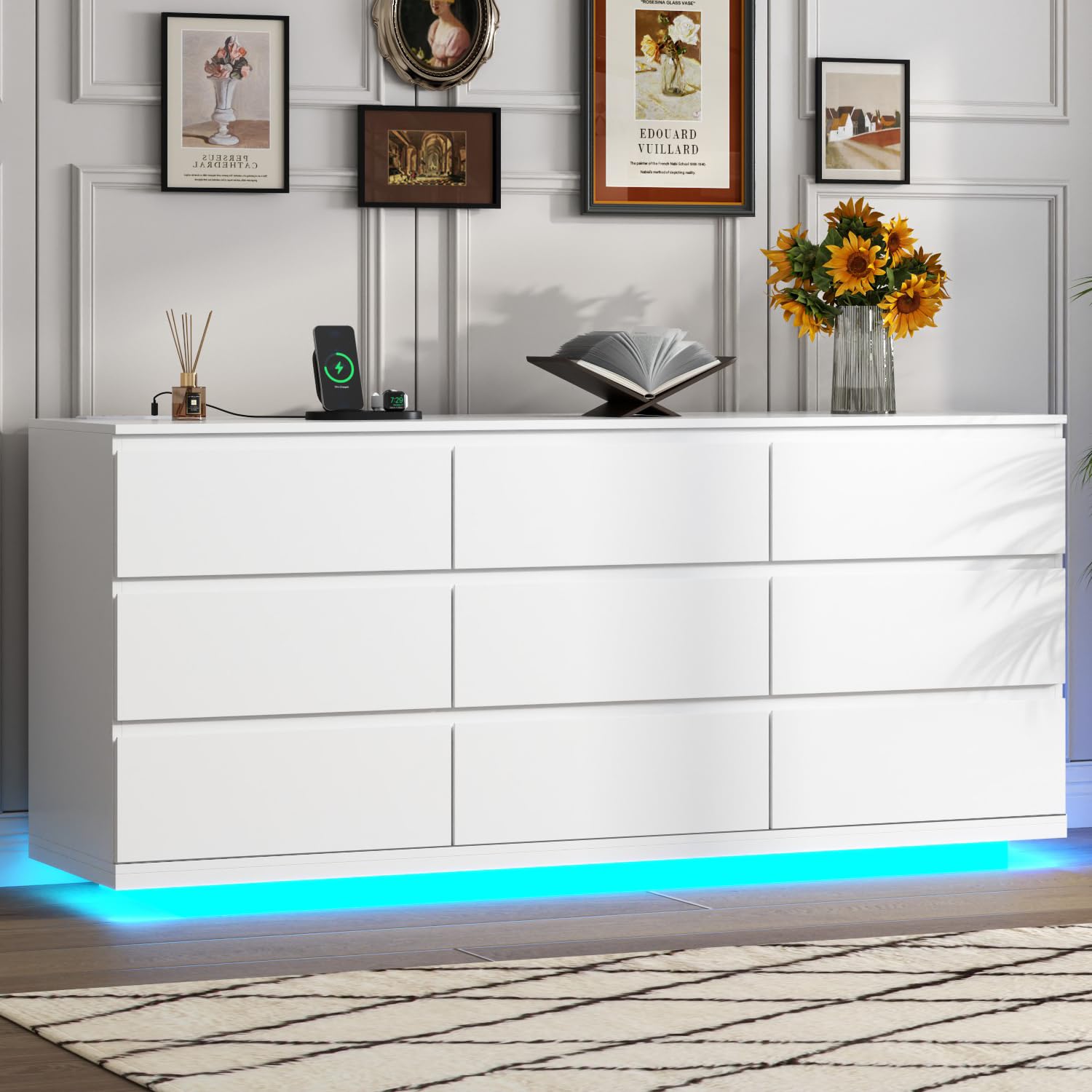 9 Drawer Dresser with LED Light and Power Outlet