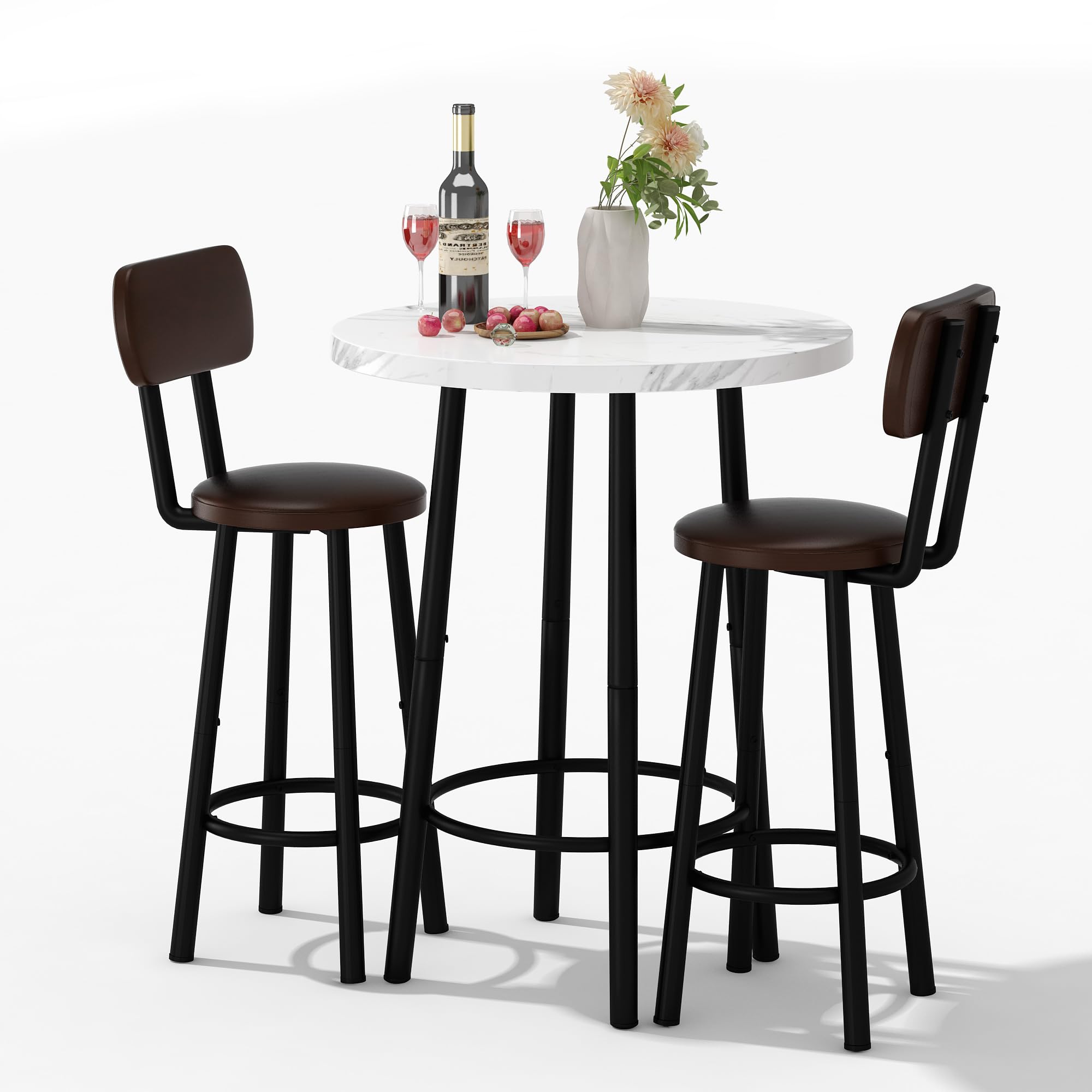 3-Piece Round Pub Table Set with Upholstered Stools