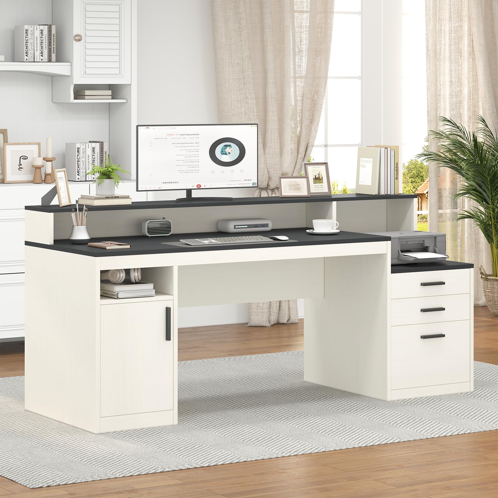 65 Inch Computer Desk with 3 Drawers and Storage Shelves