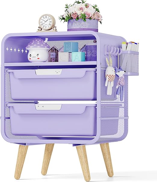 Kids White Nightstand with Storage Drawers