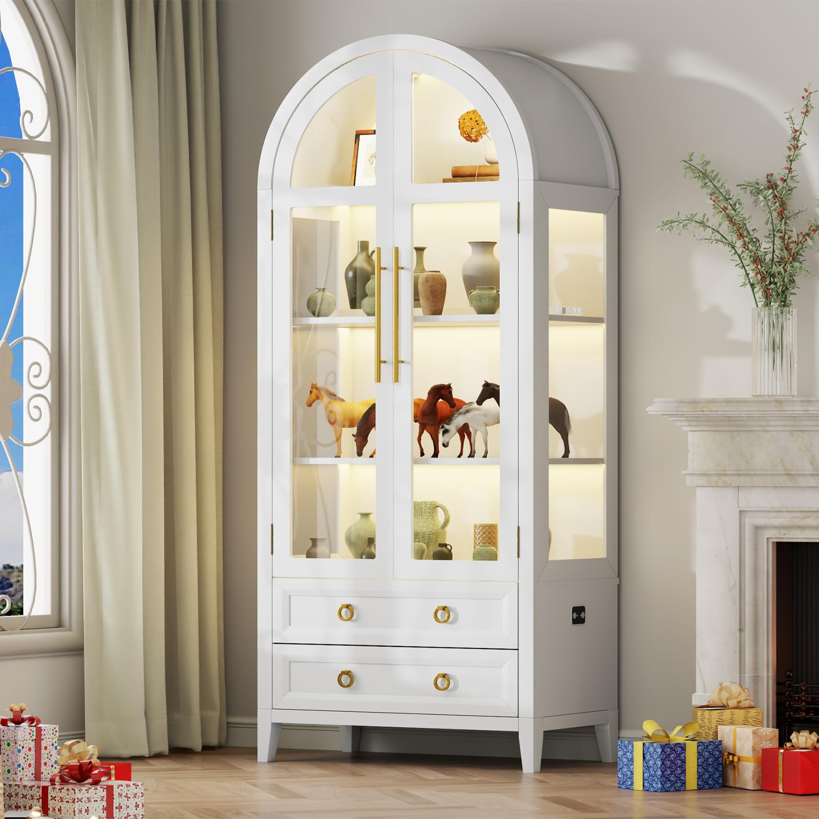 Arched Glass Display Cabinet with LED Lights