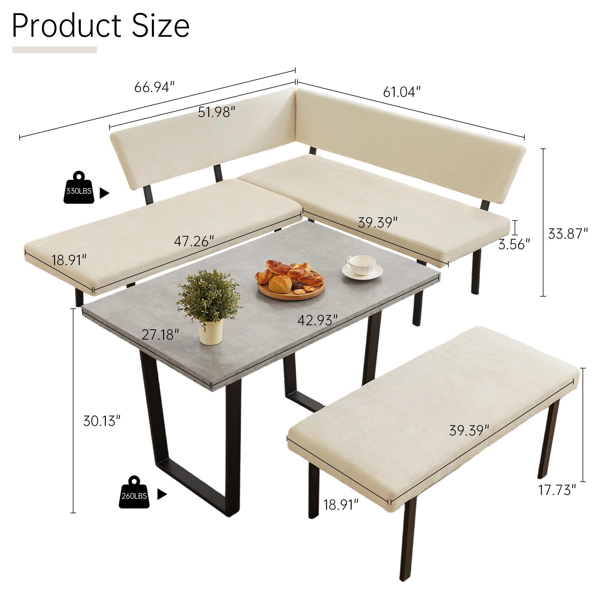 3-Piece Corner Dining Table Set with Bench