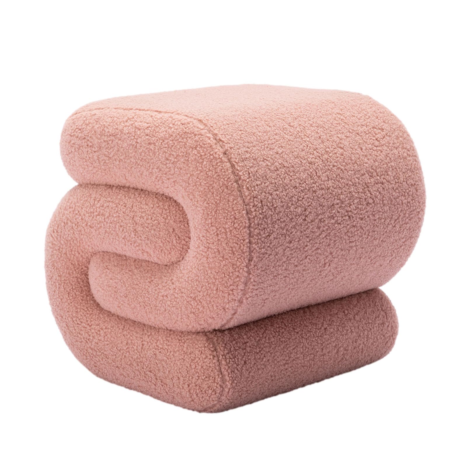 Pink Sherpa Ottoman Stool S-Shaped Vanity Seat