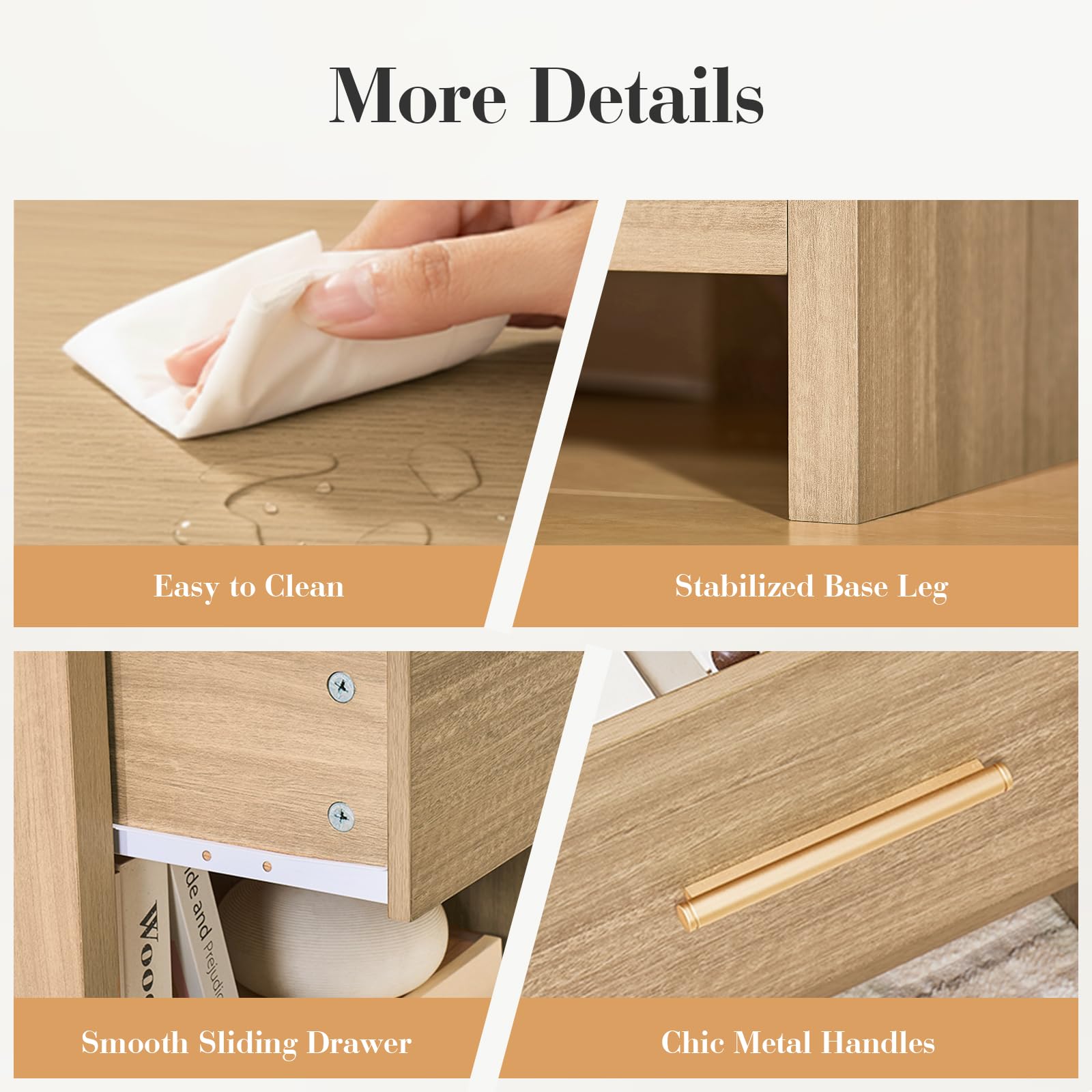 Night Stand Set of 2 with Drawer and Storage Shelf