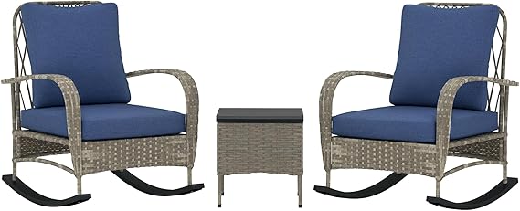 3 Piece Wicker Patio Furniture Set with Rocking Chairs