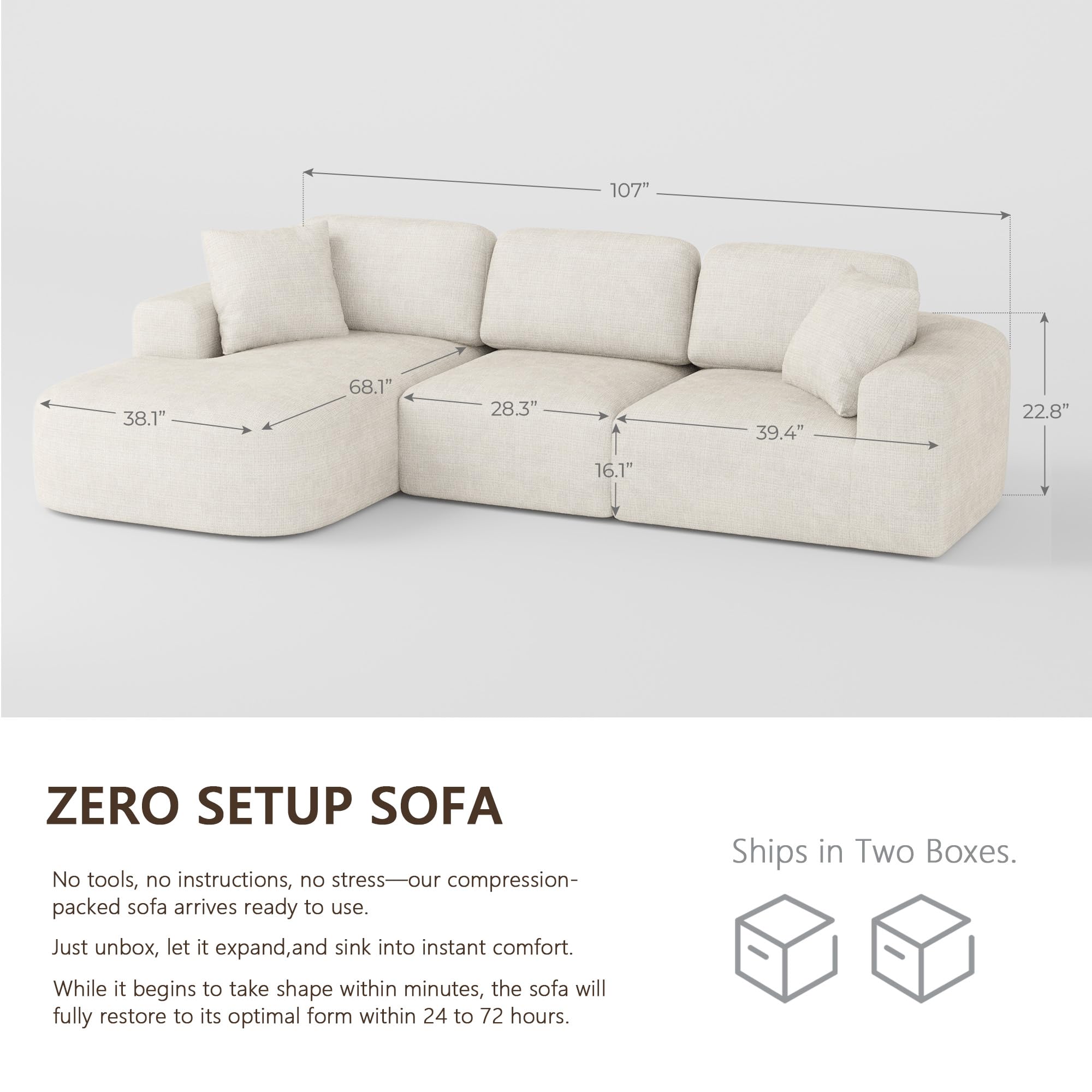 107'' Modular Sectional Sofa with Chaise