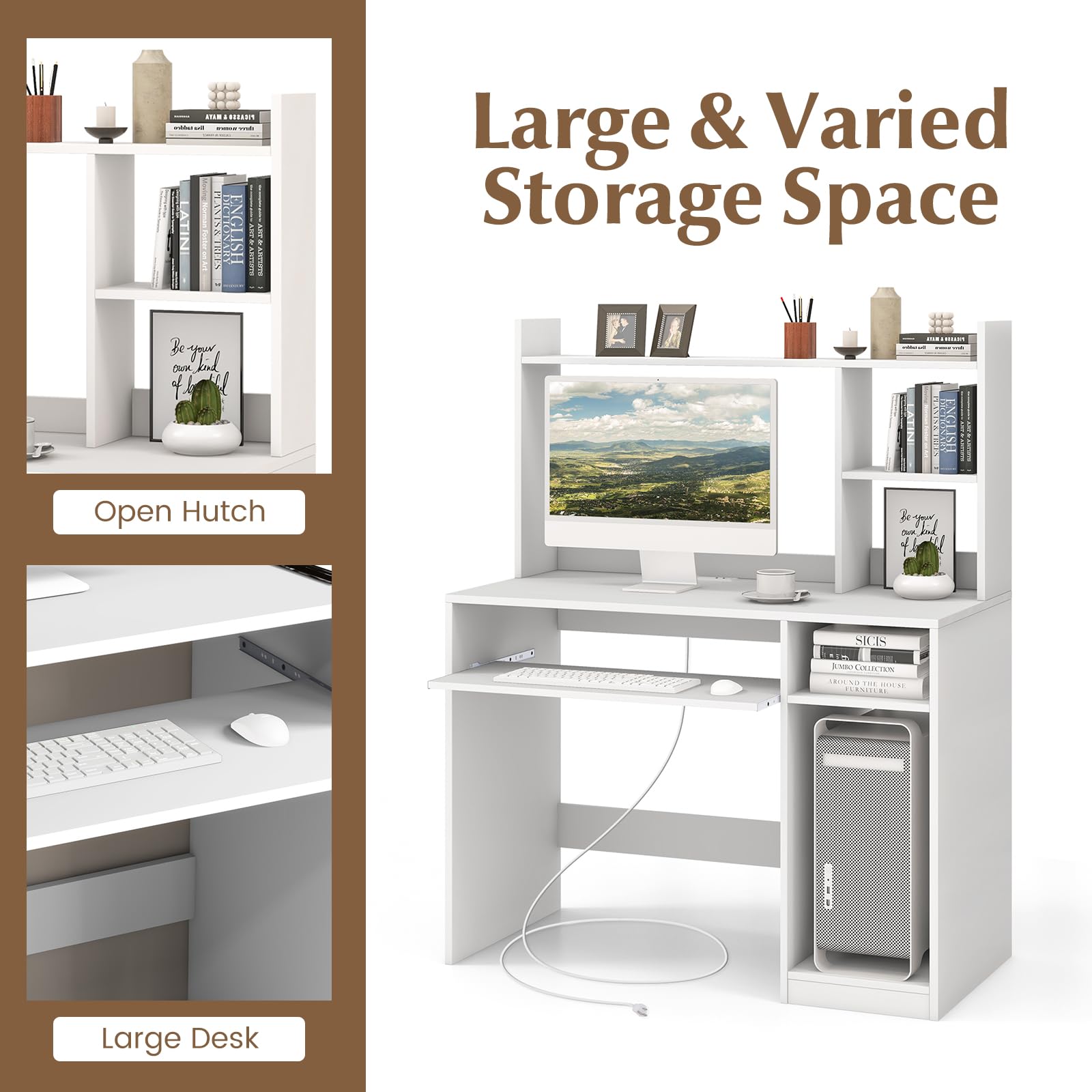 Computer Desk with Hutch and Charging Station
