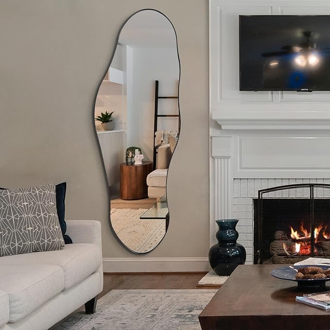 Large Asymmetrical Mirror 55x22 Gold Metal Frame