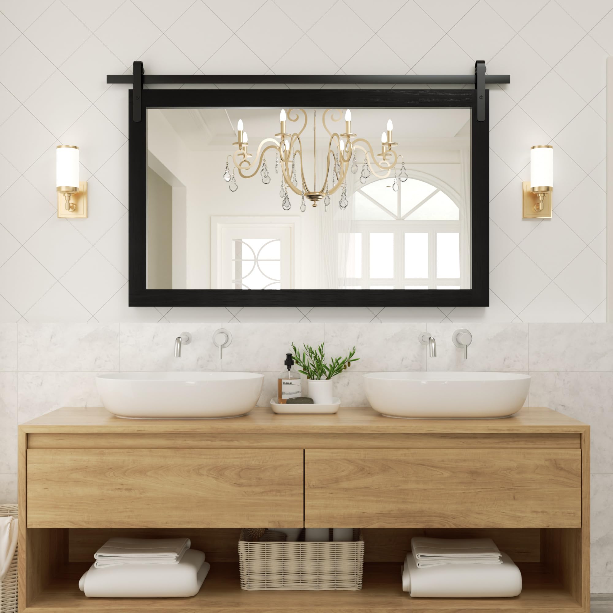 Black Farmhouse Wall Mirror 40x26 Inch