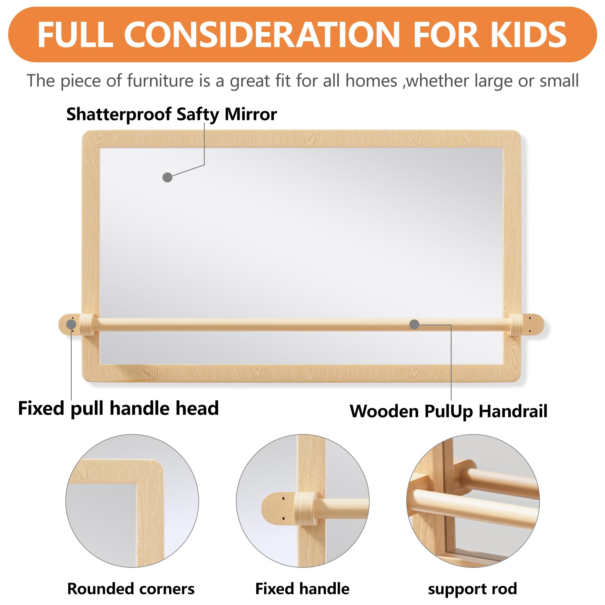 Montessori Baby Mirror with Pull-Up Bar