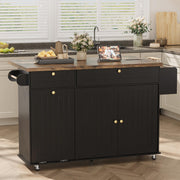 60" Large Kitchen Island Table on Wheels with Drop Leaf & Power Outlet