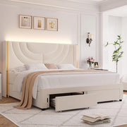 Full Upholstered LED Bed Frame with Storage Drawers