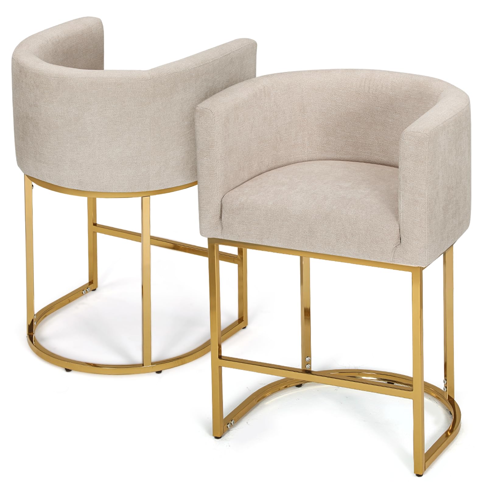 Upholstered Bar Stool Set of 2 with Gold Metal Stand