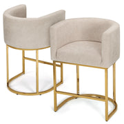 Upholstered Bar Stool Set of 2 with Gold Metal Stand