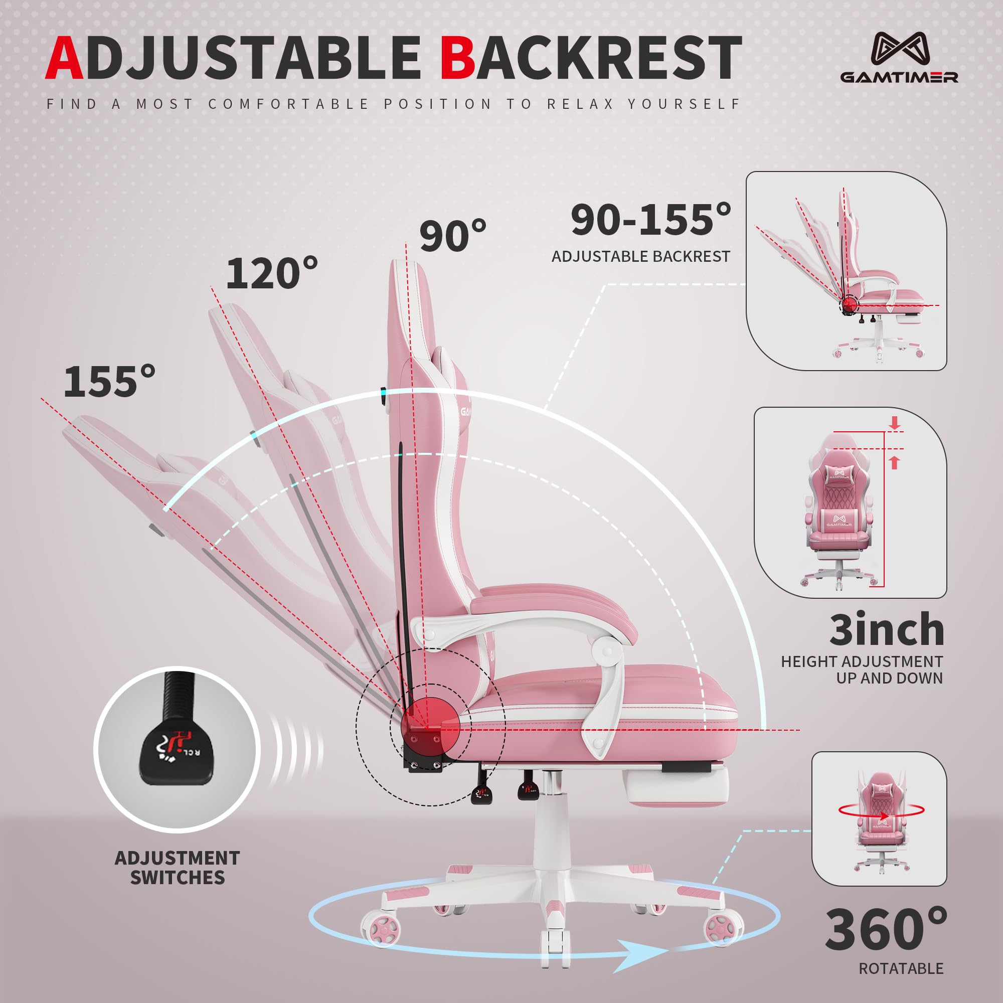 Gaming Chair with Footrest - Ergonomic PU Leather Computer Chair with Lumbar Support