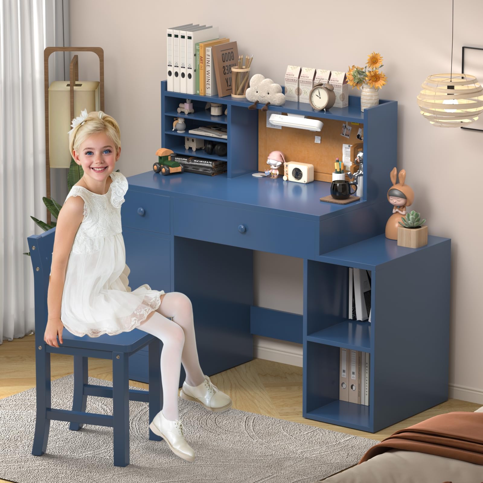 Kids Study Desk and Chair Set with Storage