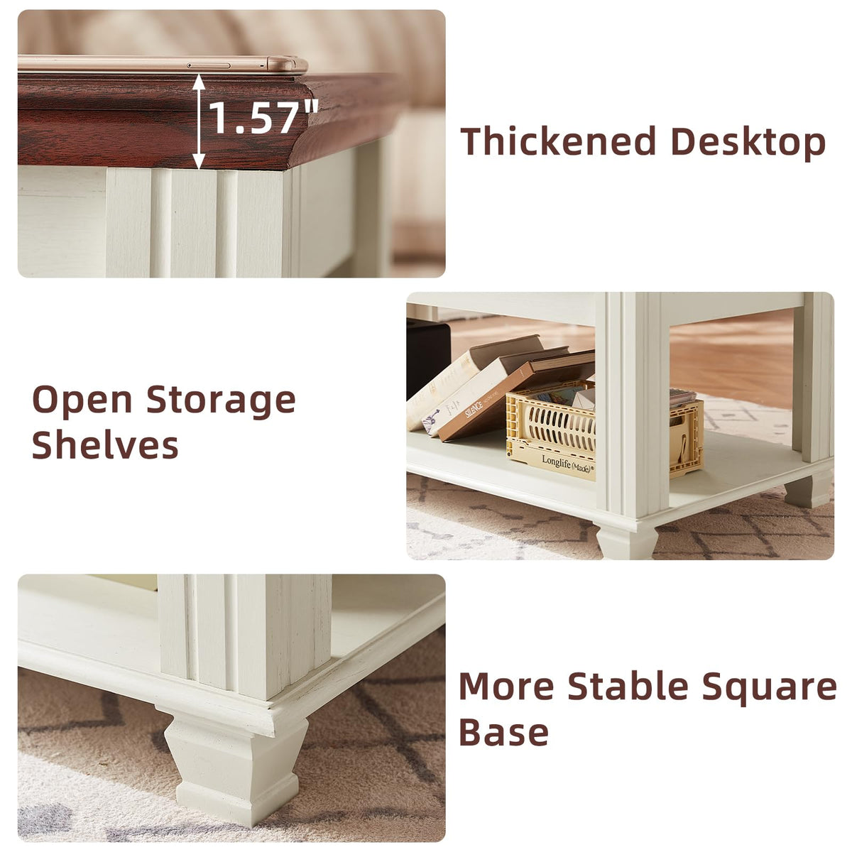 Farmhouse Coffee Table Set 3 Piece with End Tables