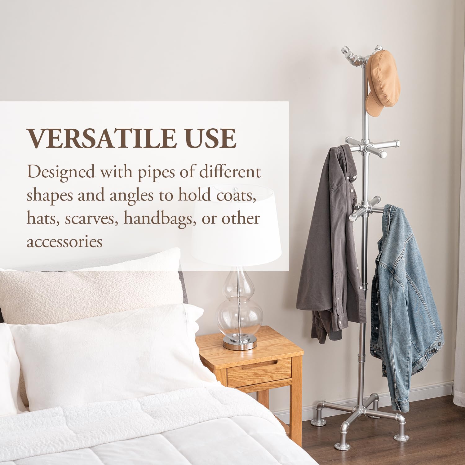 5.5ft Freestanding Coat Rack with Industrial Metal Pipe Design and 12 Hooks