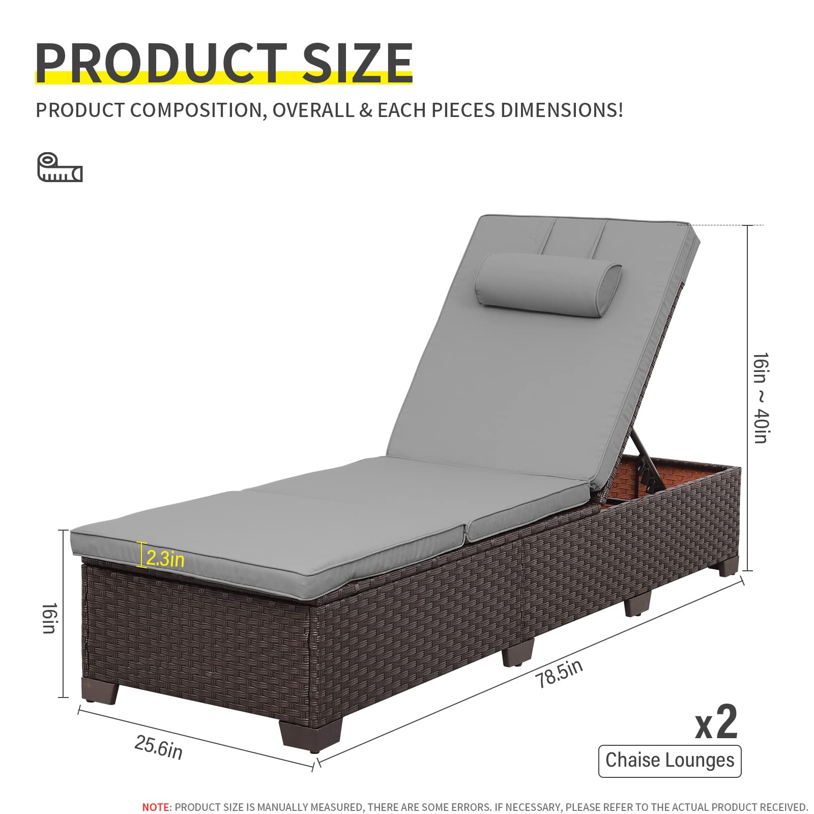 Outdoor Chaise Lounge Set with Adjustable Backrest