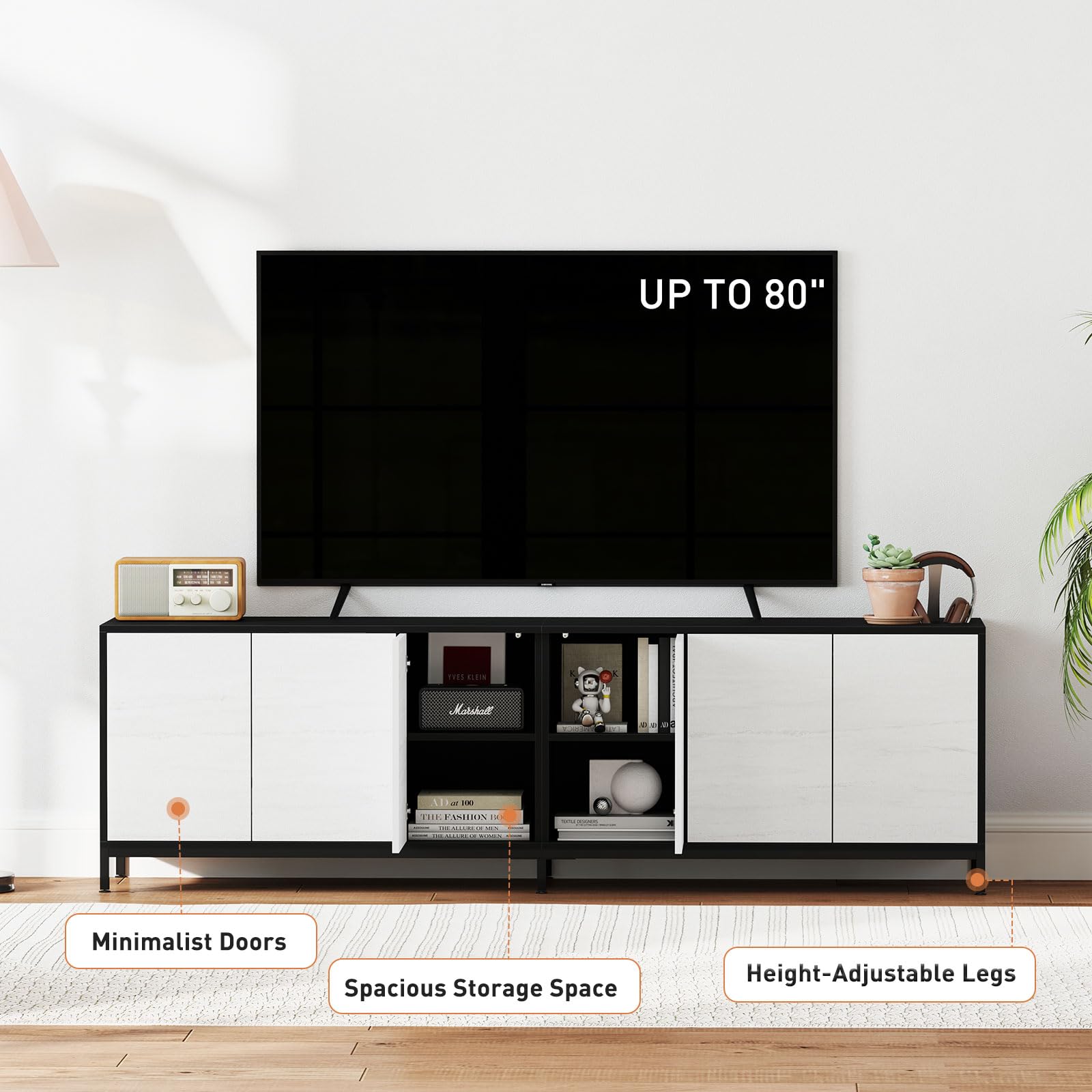 78" TV Stand with 6 Cabinet Doors