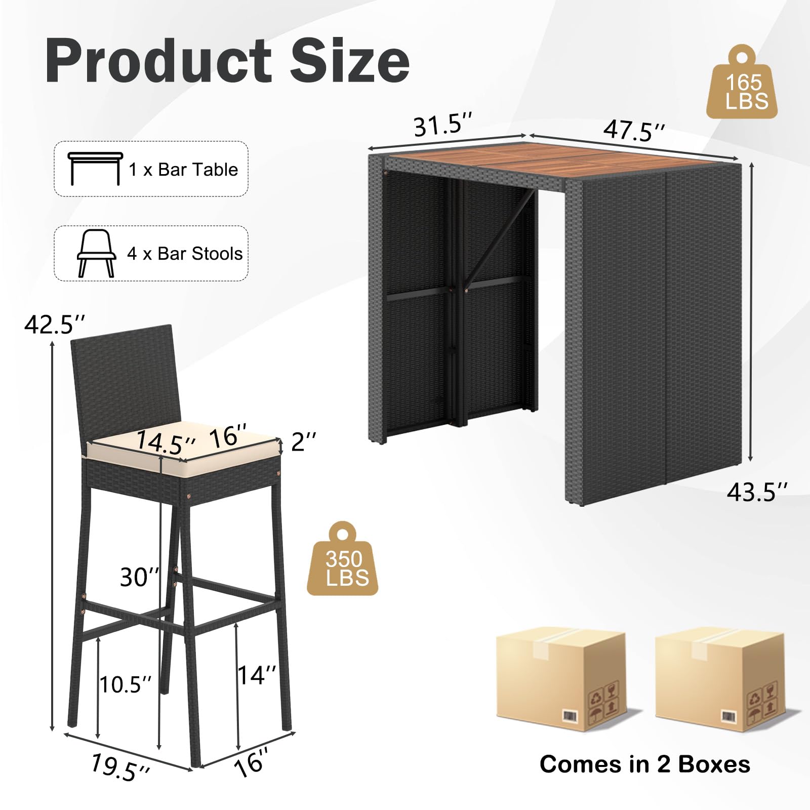 5-Piece Outdoor Bar Set with Acacia Wood Table
