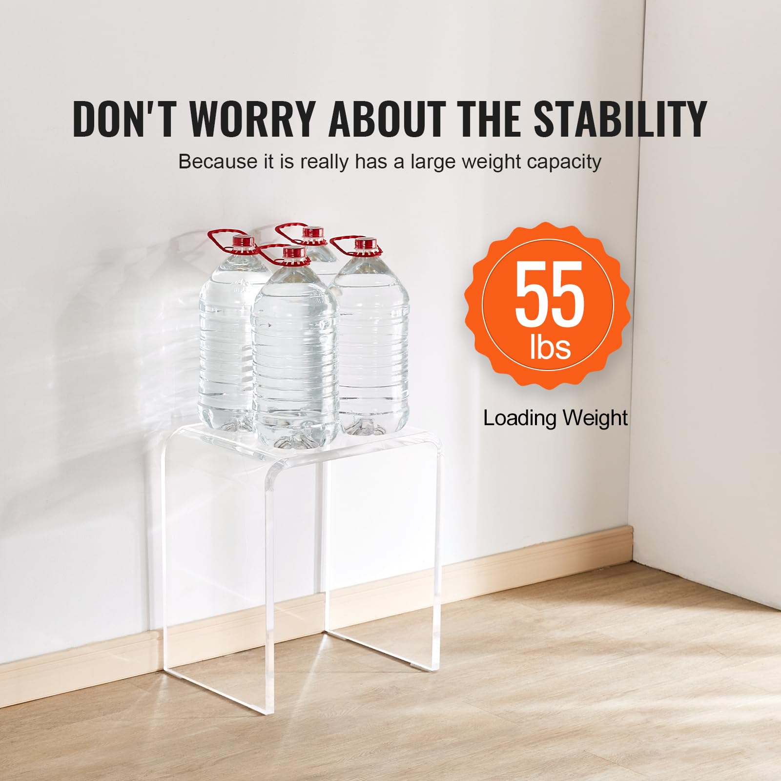 Acrylic Side Table Set of 2 - U-Shaped Clear End Tables with Waterfall Edges