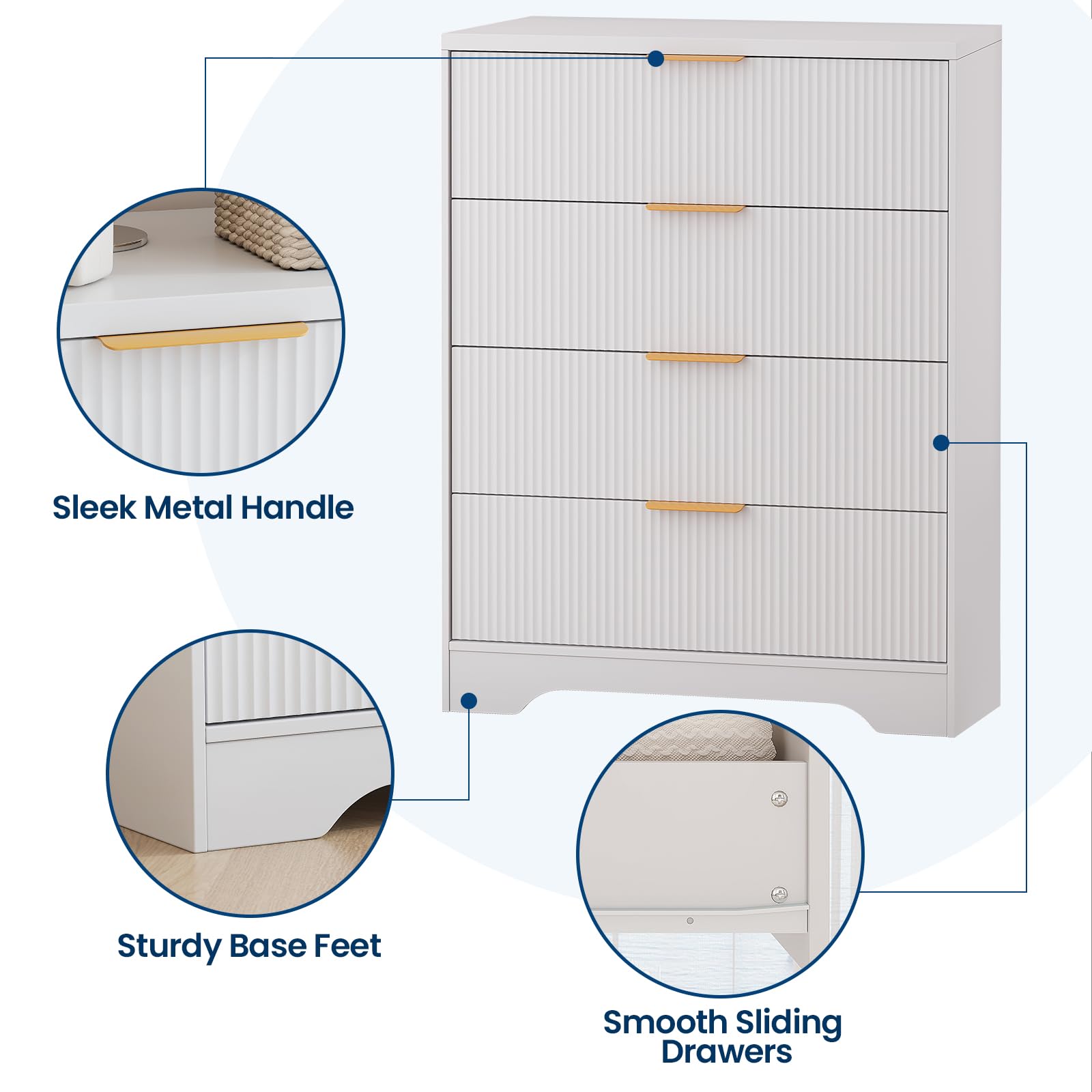 4 Drawer Dresser with Waveform Fluted Panel