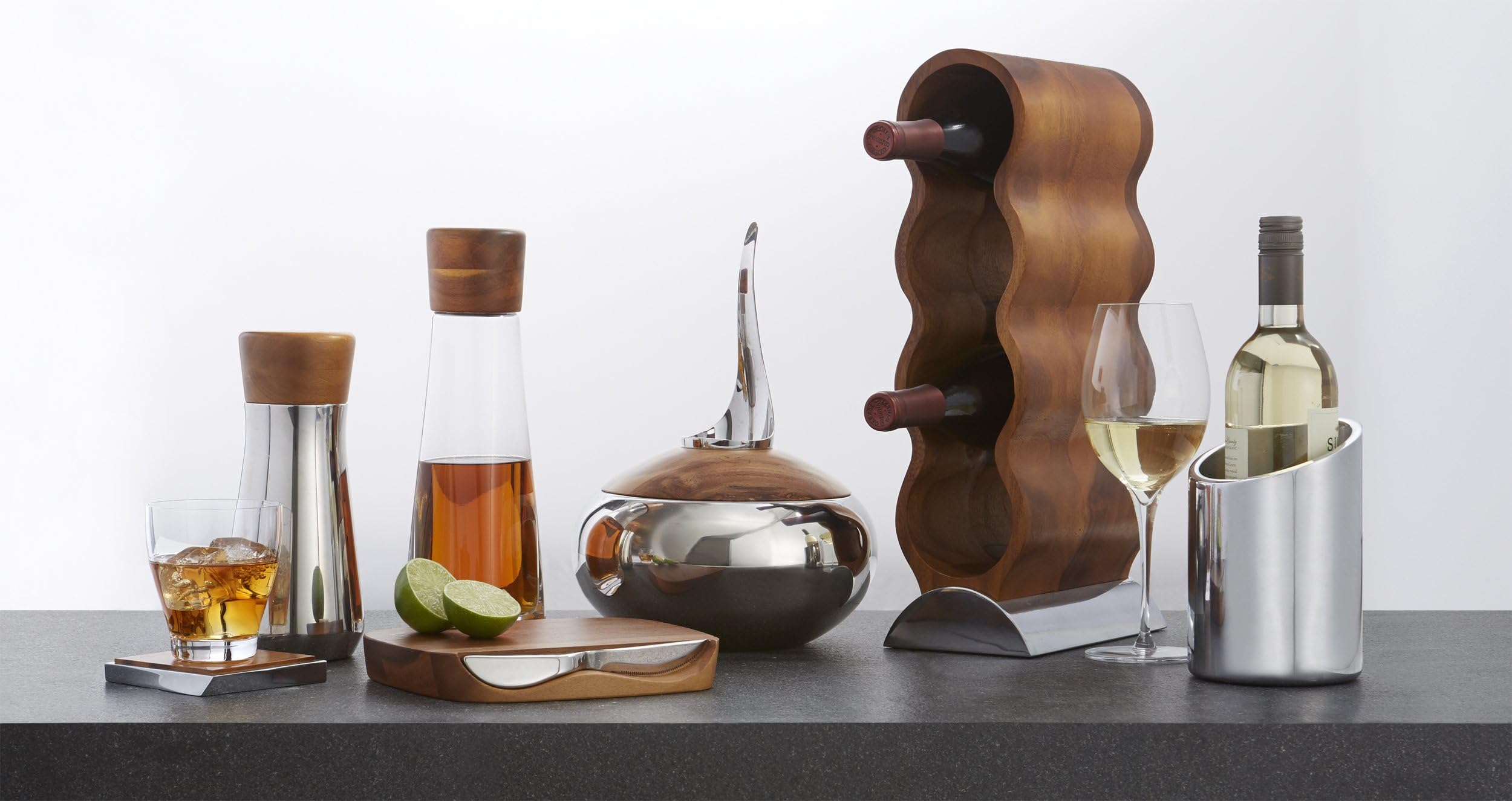 Curvo 4-Bottle Wine Rack with Acacia Wood