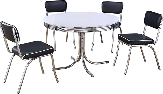 Retro 1950s Diner 5-Piece Dining Set Round Table Red Chairs