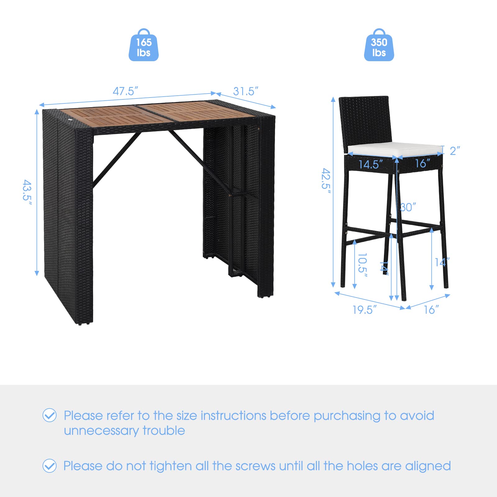 5 Piece Outdoor Bar Set with Acacia Wood Table and Rattan Stools