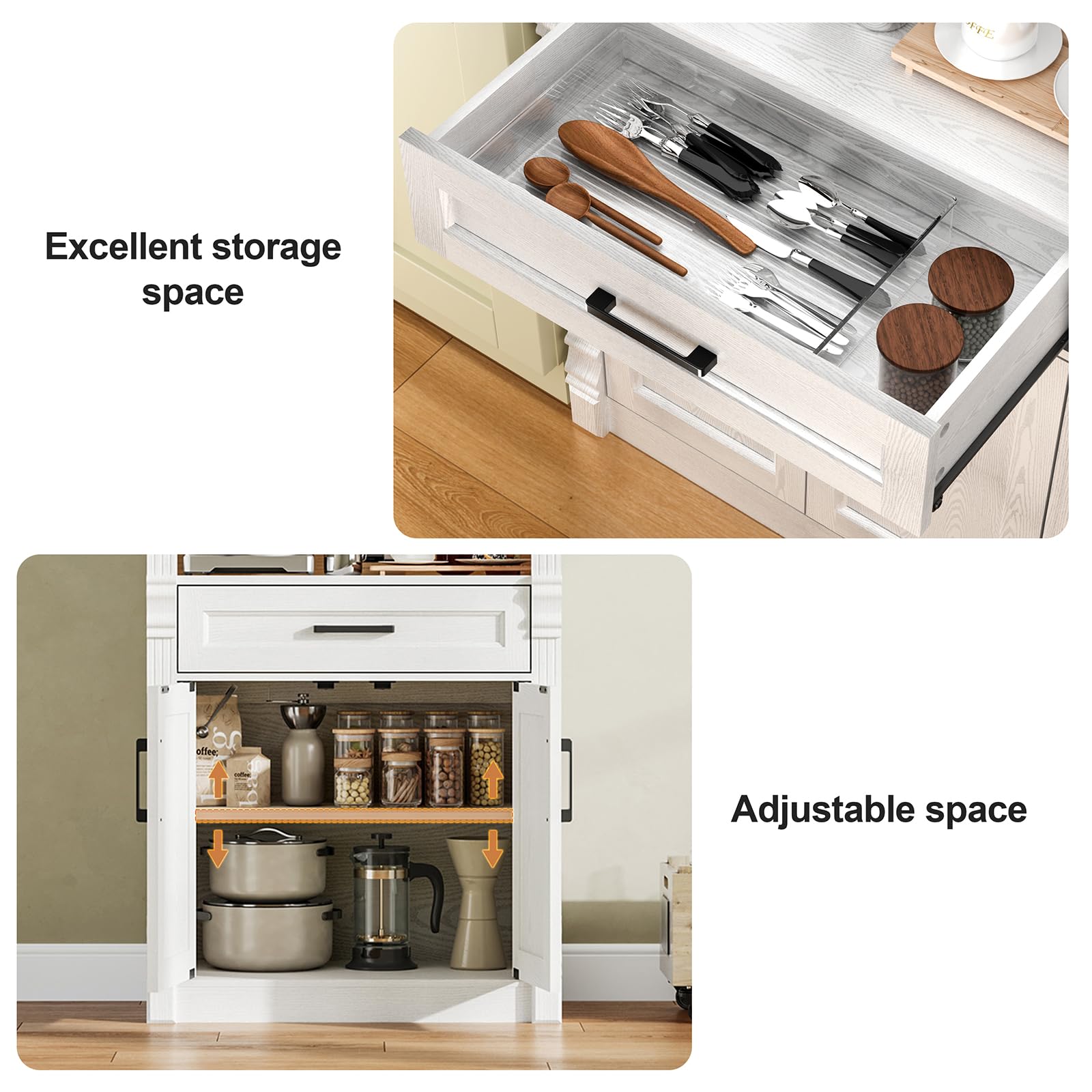 Tall Kitchen Pantry Storage Cabinet with Lights