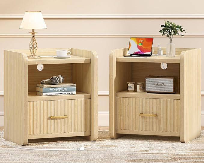 Night Stand with Charging Station and Drawer Storage