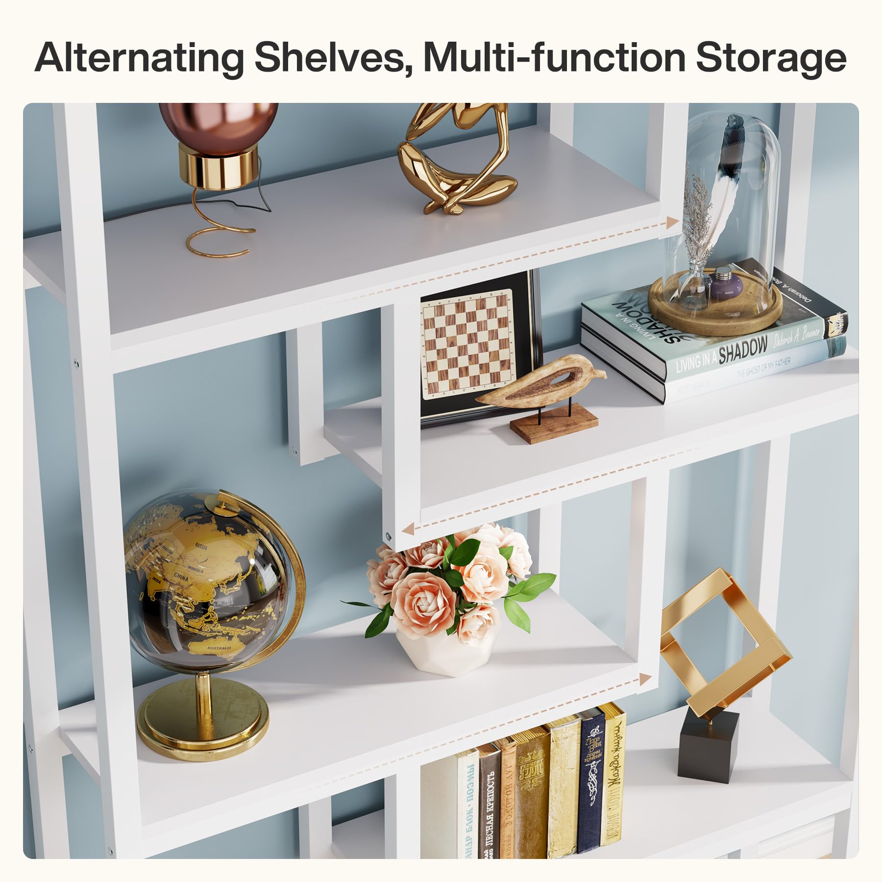6-Tier Industrial Bookshelf White 69 Inch