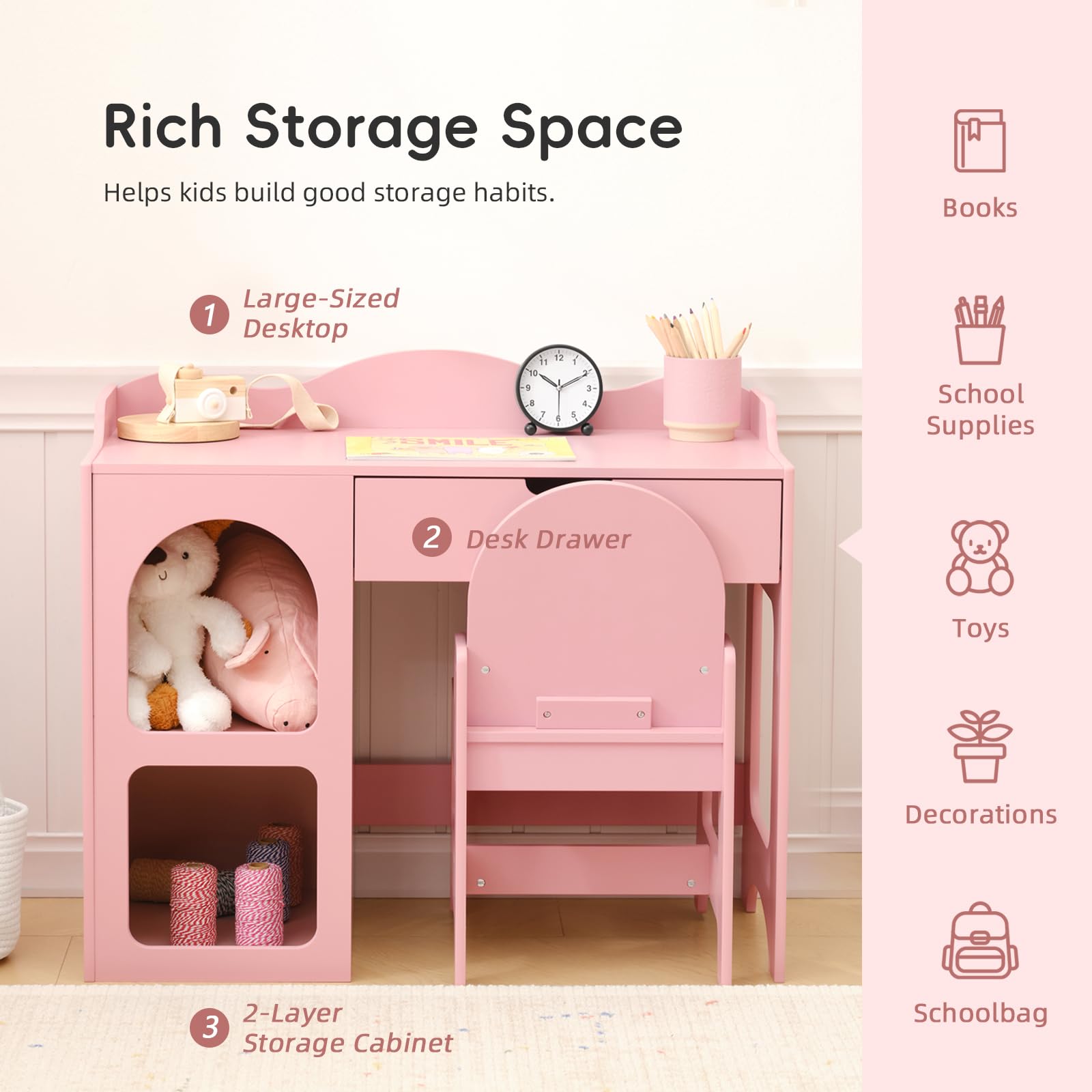 Kids Study Table and Chair Set with Storage