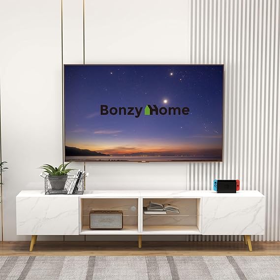 86" LED TV Stand Modern Entertainment Center with Storage Cabinets