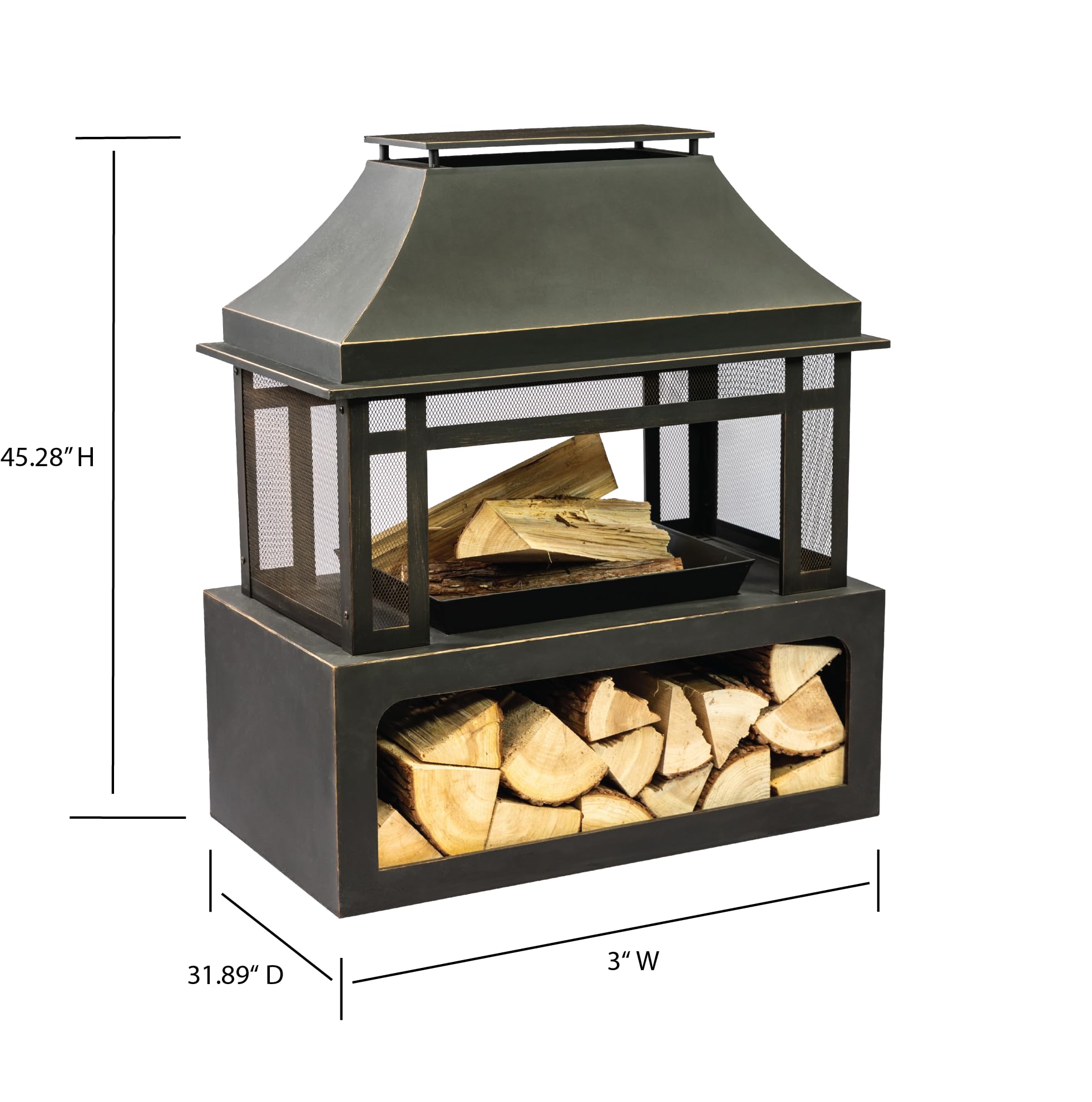Outdoor Wood Burning Fireplace with Chimney and Grill